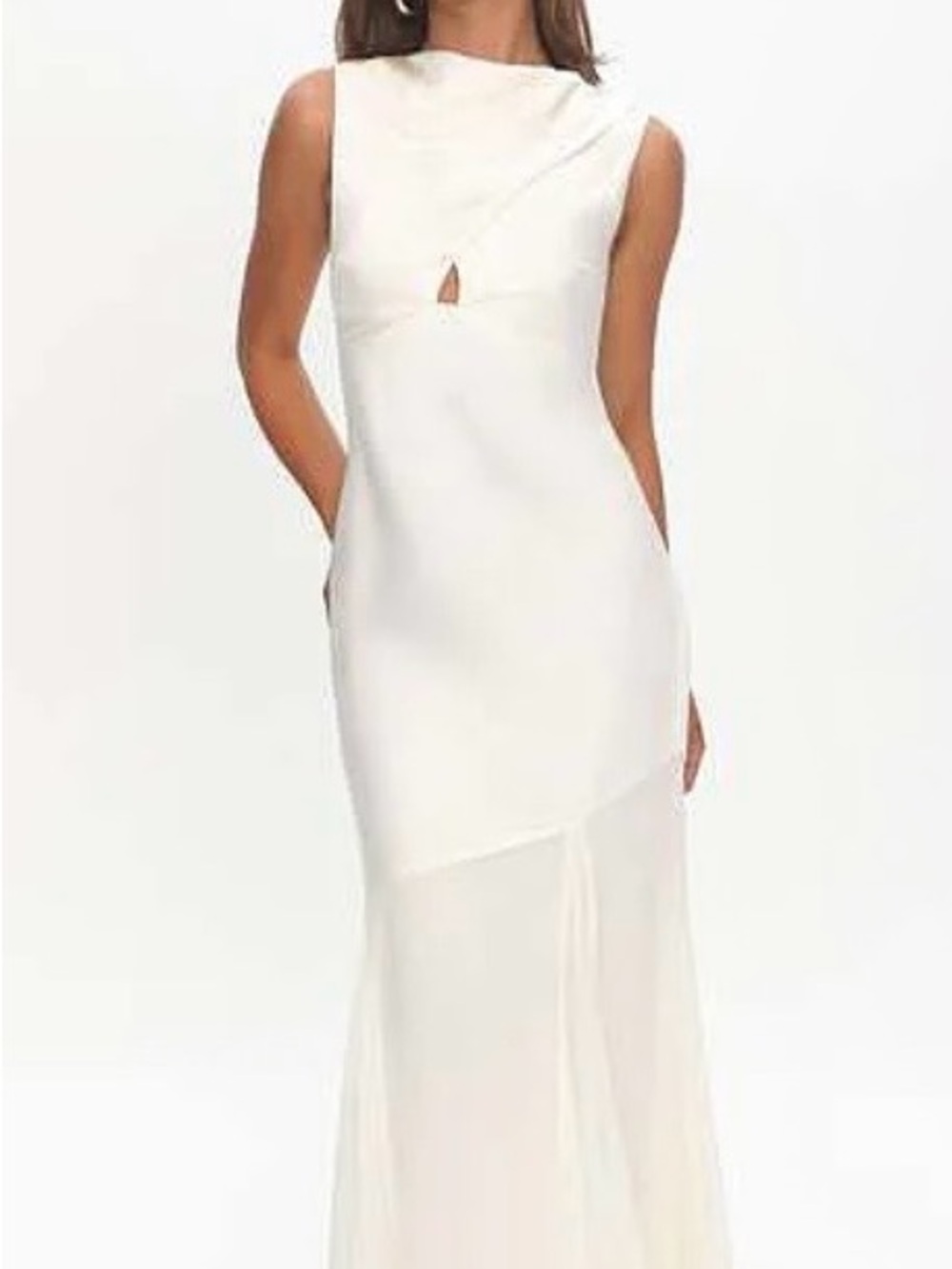 Sculpted White Sleeveless Maxi Dress with Front Keyhole